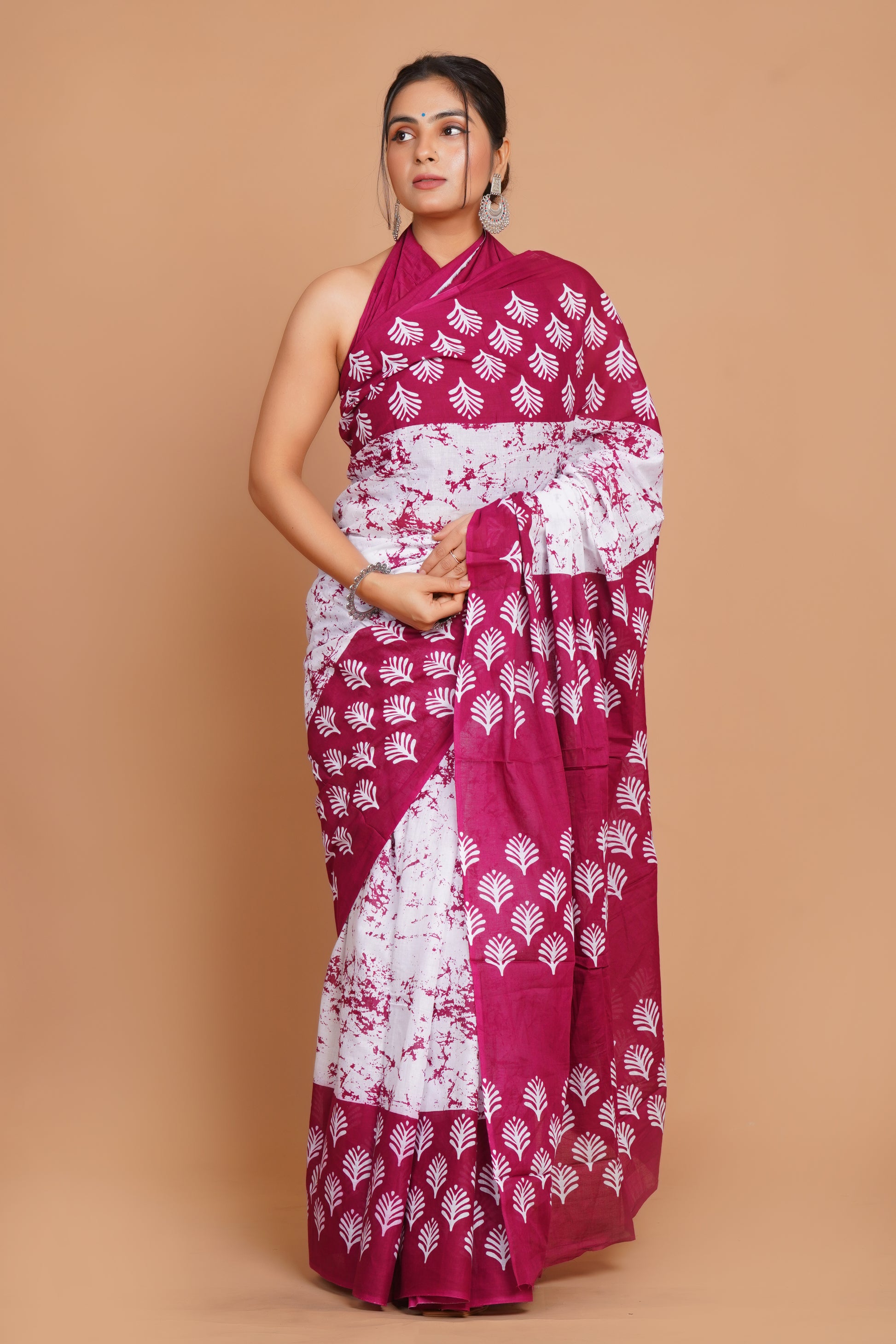 Bagru Print Mulmul Cotton Saree – Spring Flame