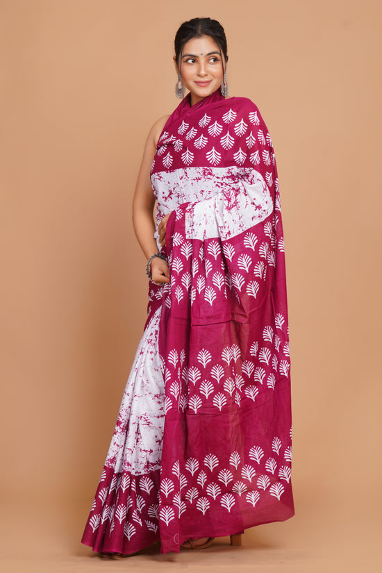 Bagru Print Mulmul Cotton Saree – Spring Flame