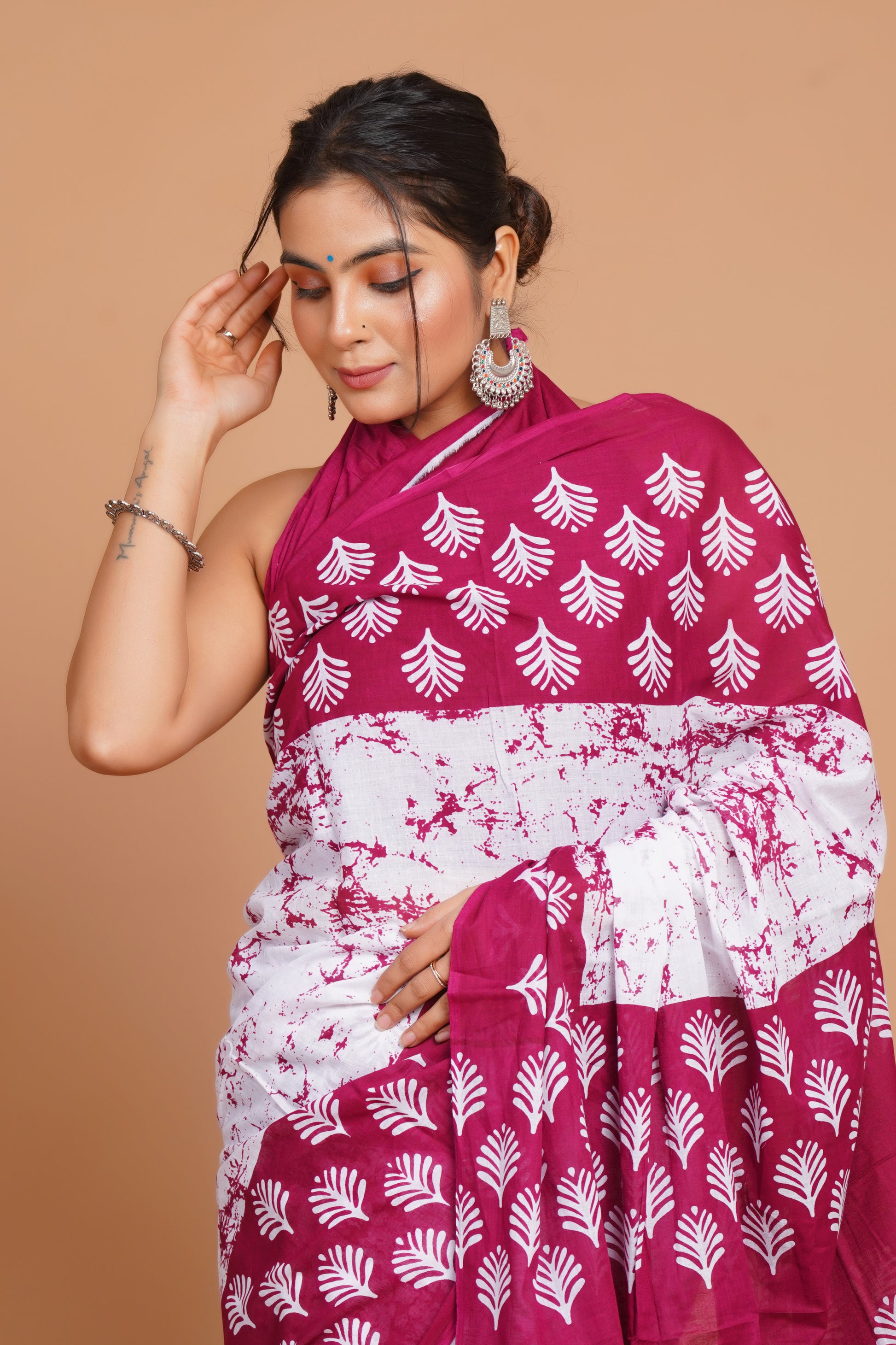 Bagru Print Mulmul Cotton Saree – Spring Flame