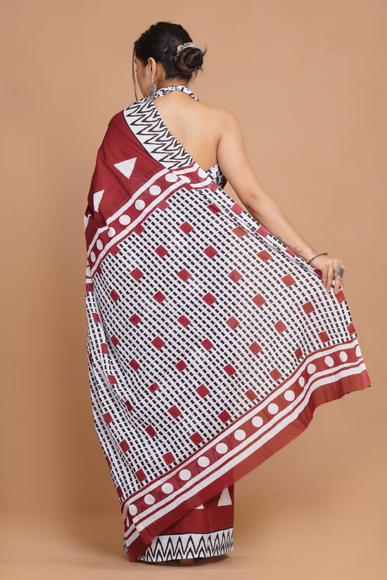 Bagru Print Mulmul Cotton Saree – Spring Flame