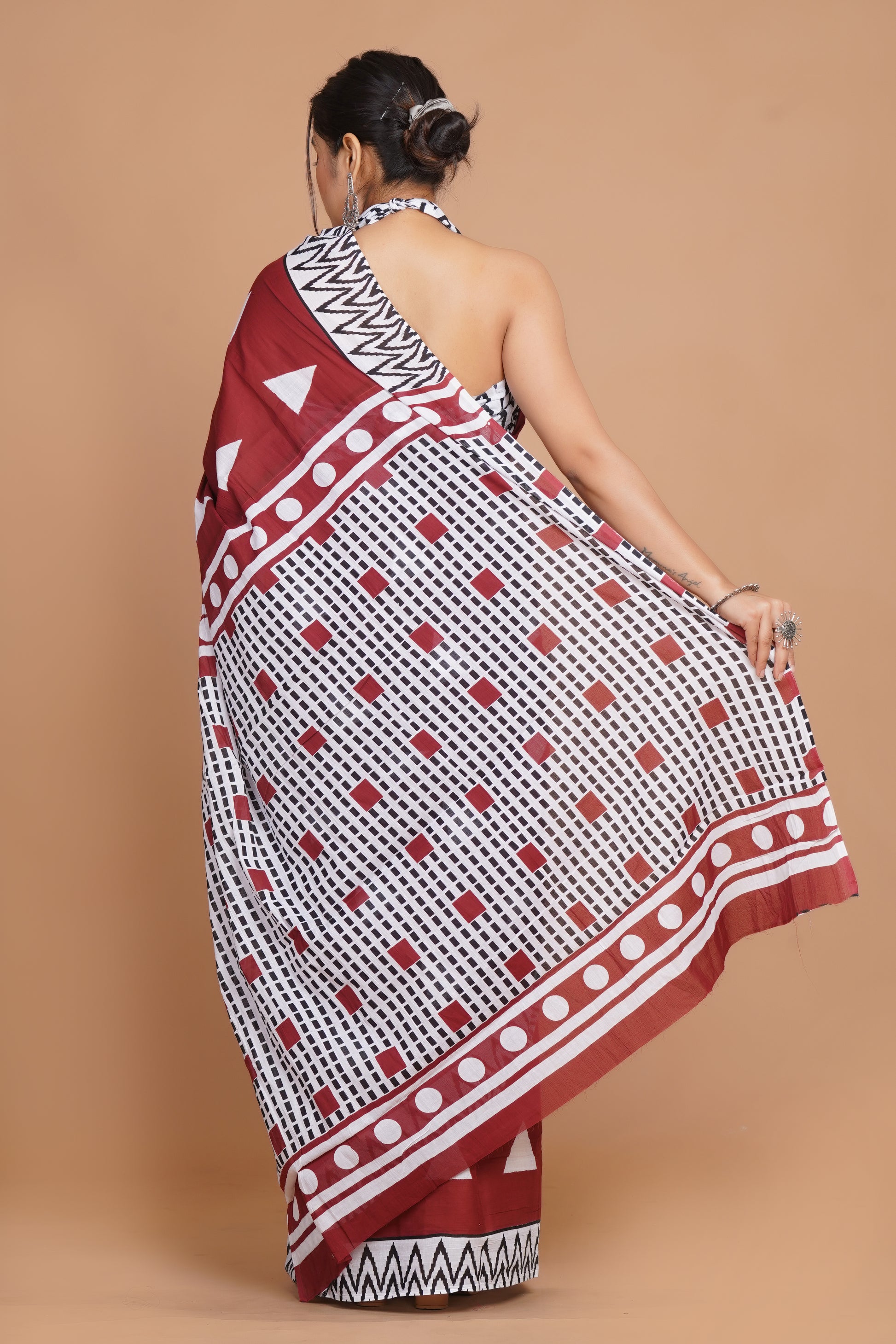 Bagru Print Mulmul Cotton Saree – Spring Flame