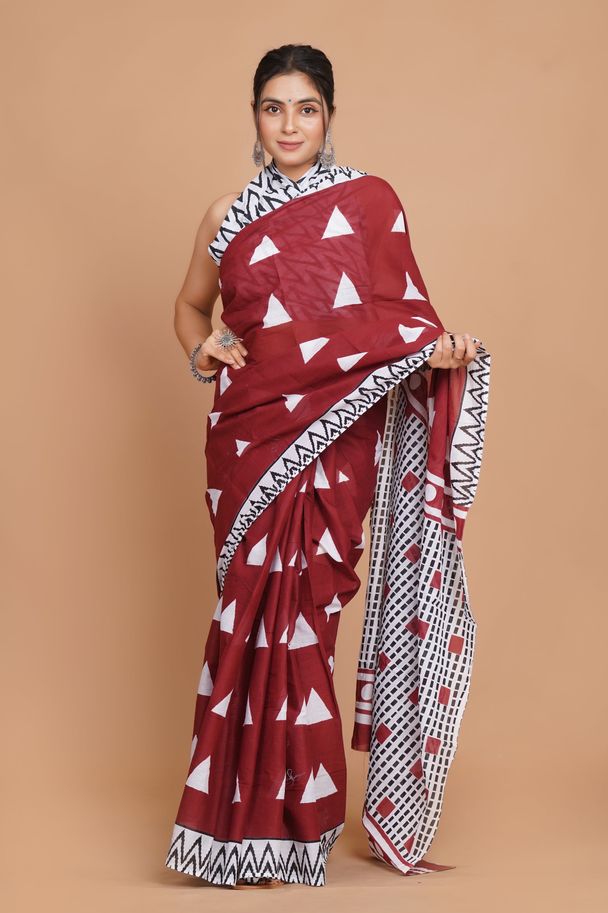 Bagru Print Mulmul Cotton Saree – Spring Flame