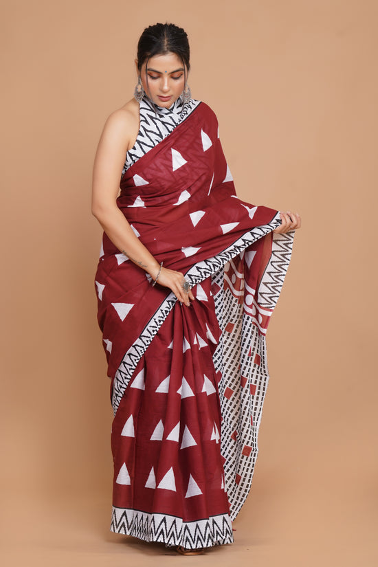 Bagru Print Mulmul Cotton Saree – Spring Flame