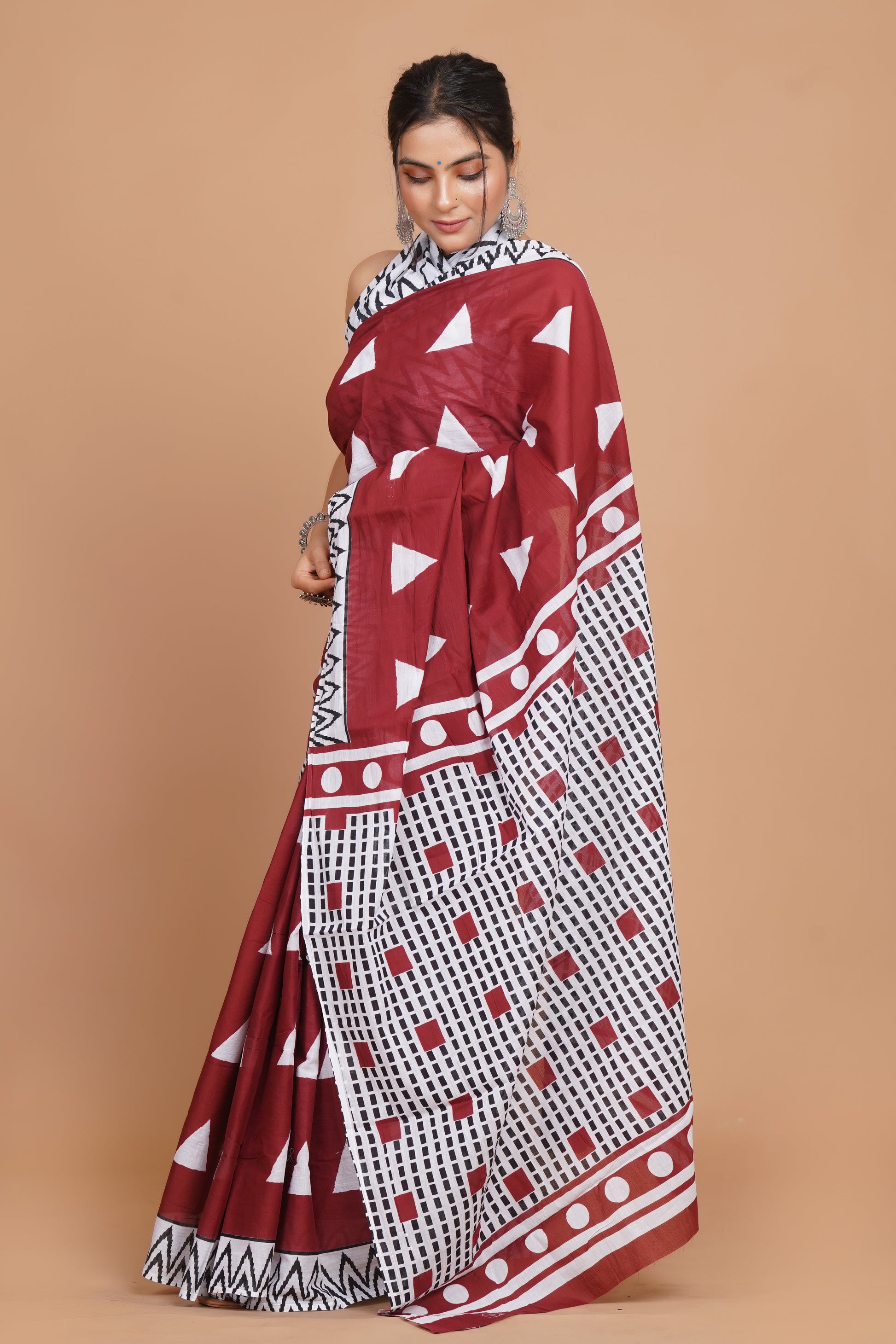 Bagru Print Mulmul Cotton Saree – Spring Flame