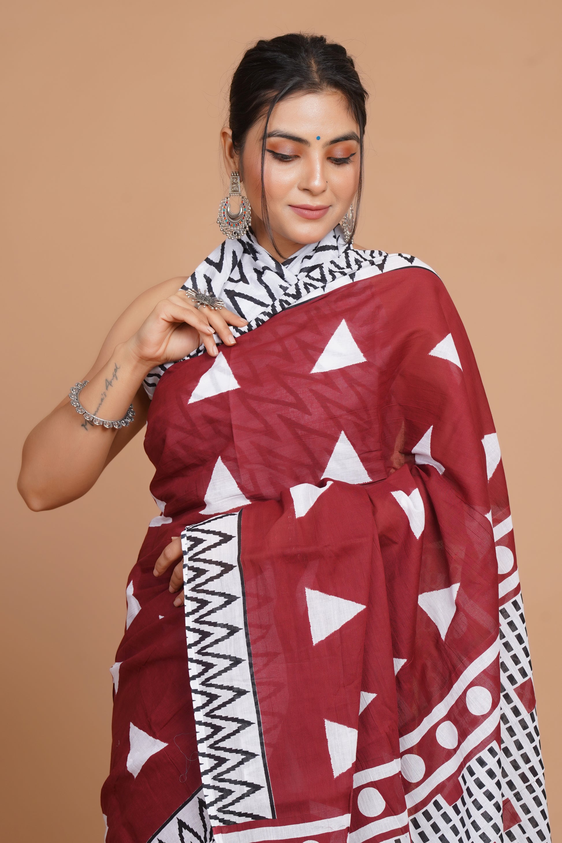 Bagru Print Mulmul Cotton Saree – Spring Flame