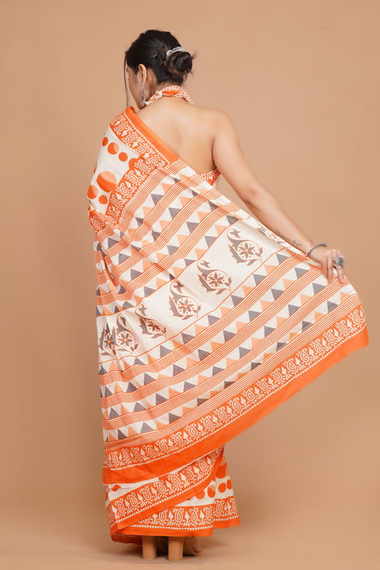 Bagru Print Mulmul Cotton Saree – Amber Circles