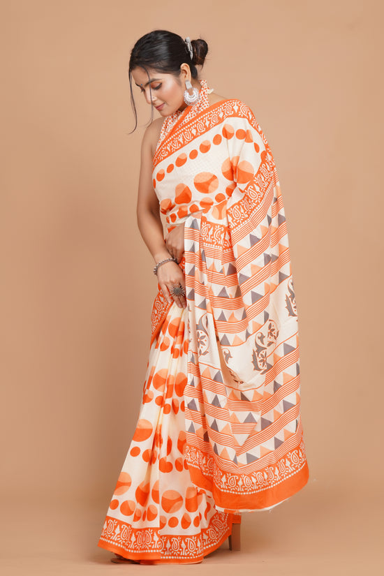 Bagru Print Mulmul Cotton Saree – Amber Circles