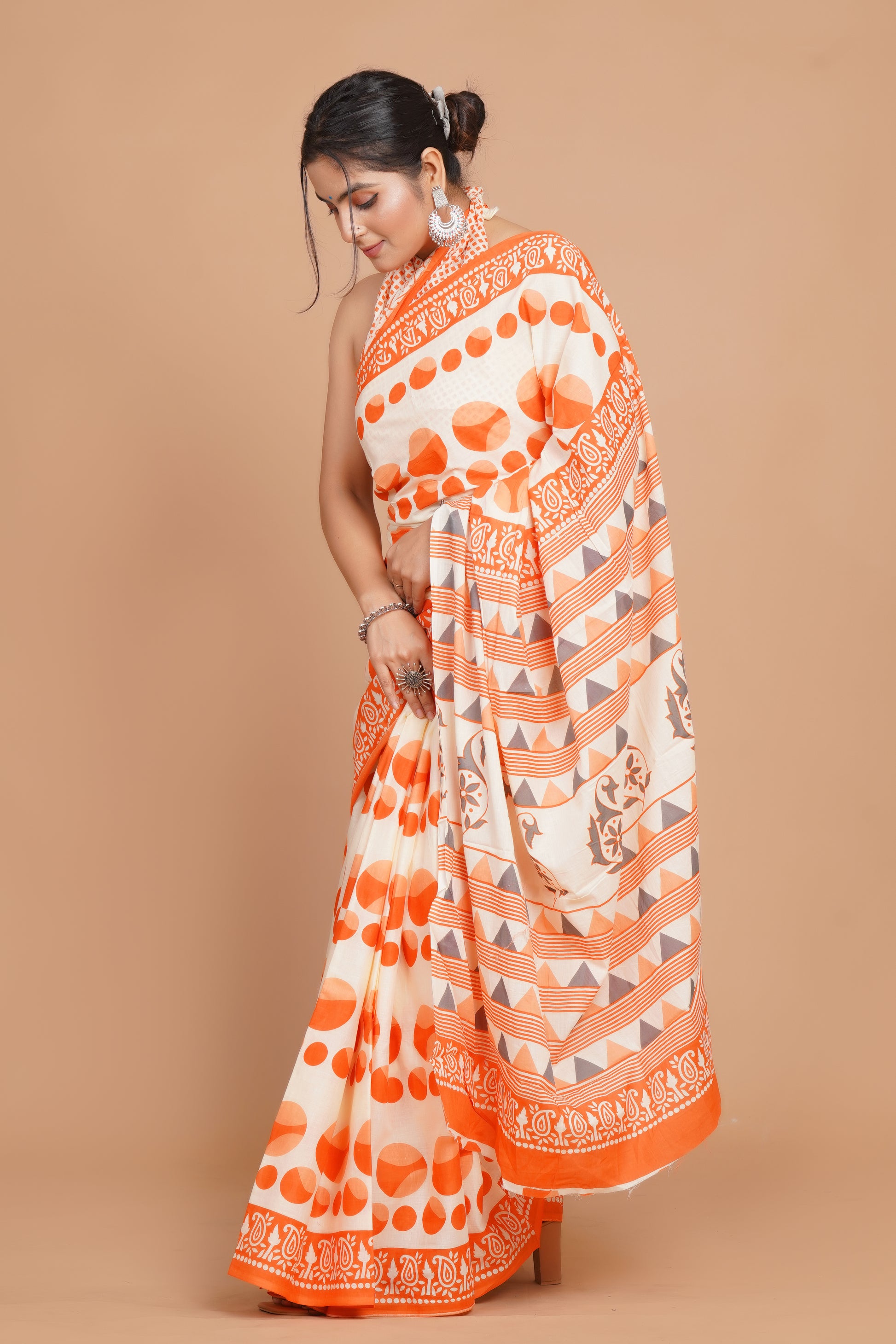 Bagru Print Mulmul Cotton Saree – Amber Circles