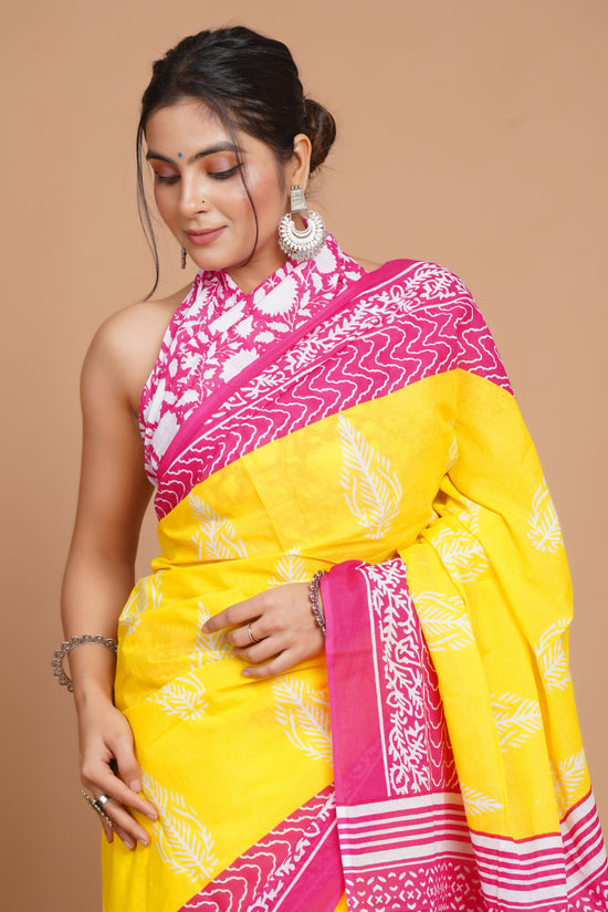 Bagru Print Mulmul Cotton Saree – Rose Tide