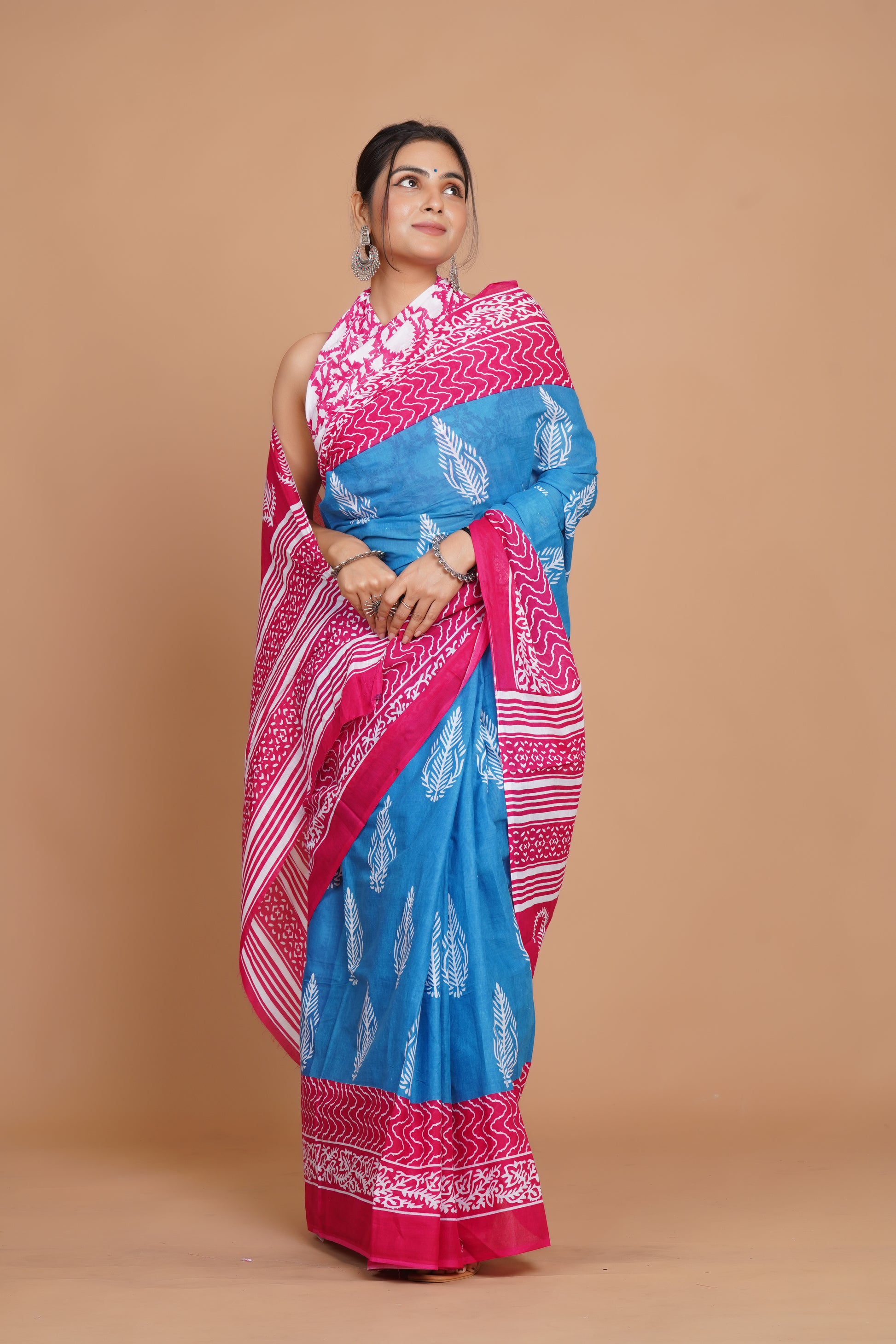 Bagru Print Mulmul Cotton Saree – Rose Tide