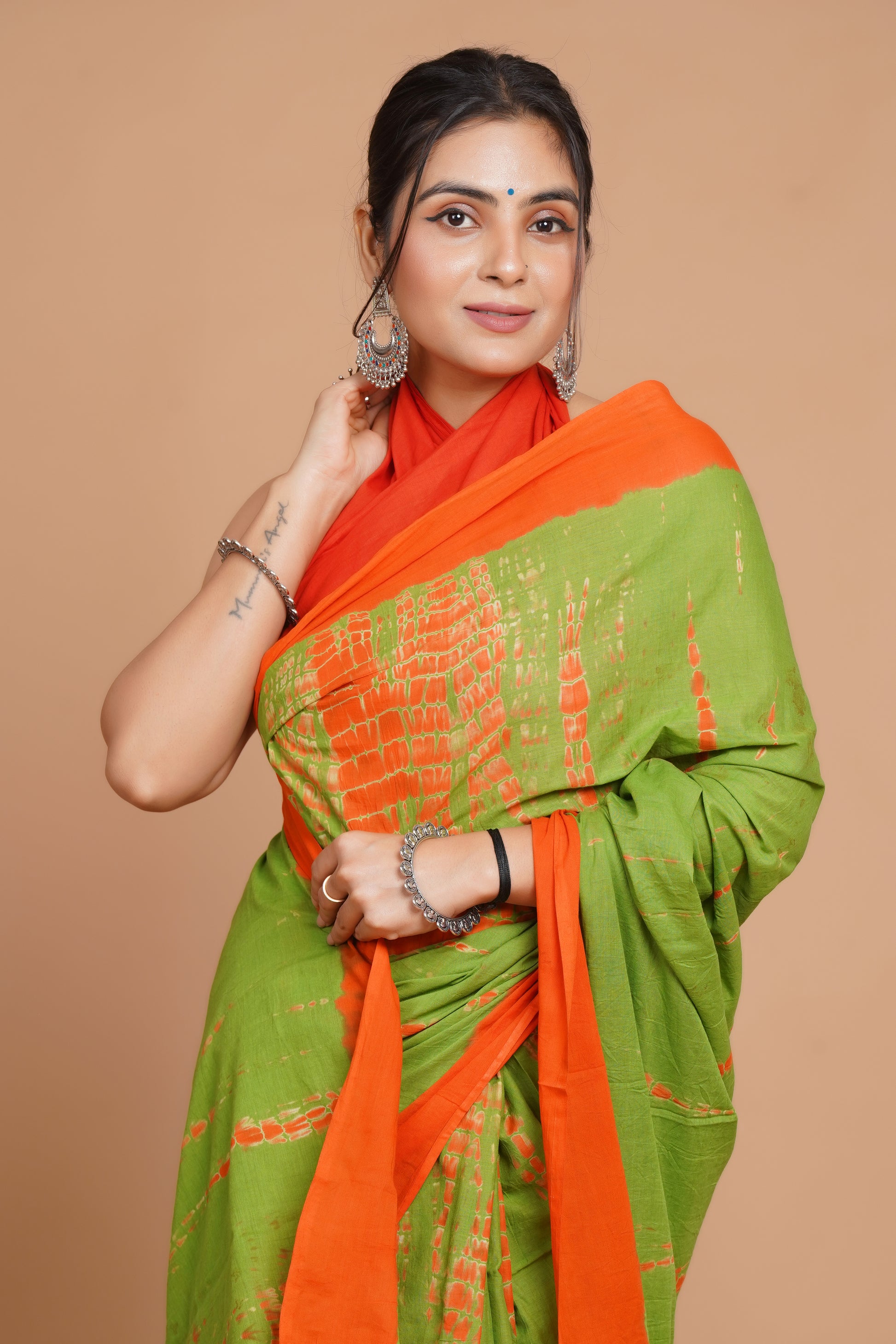 Bagru Print Mulmul Cotton Saree – Spring Flame