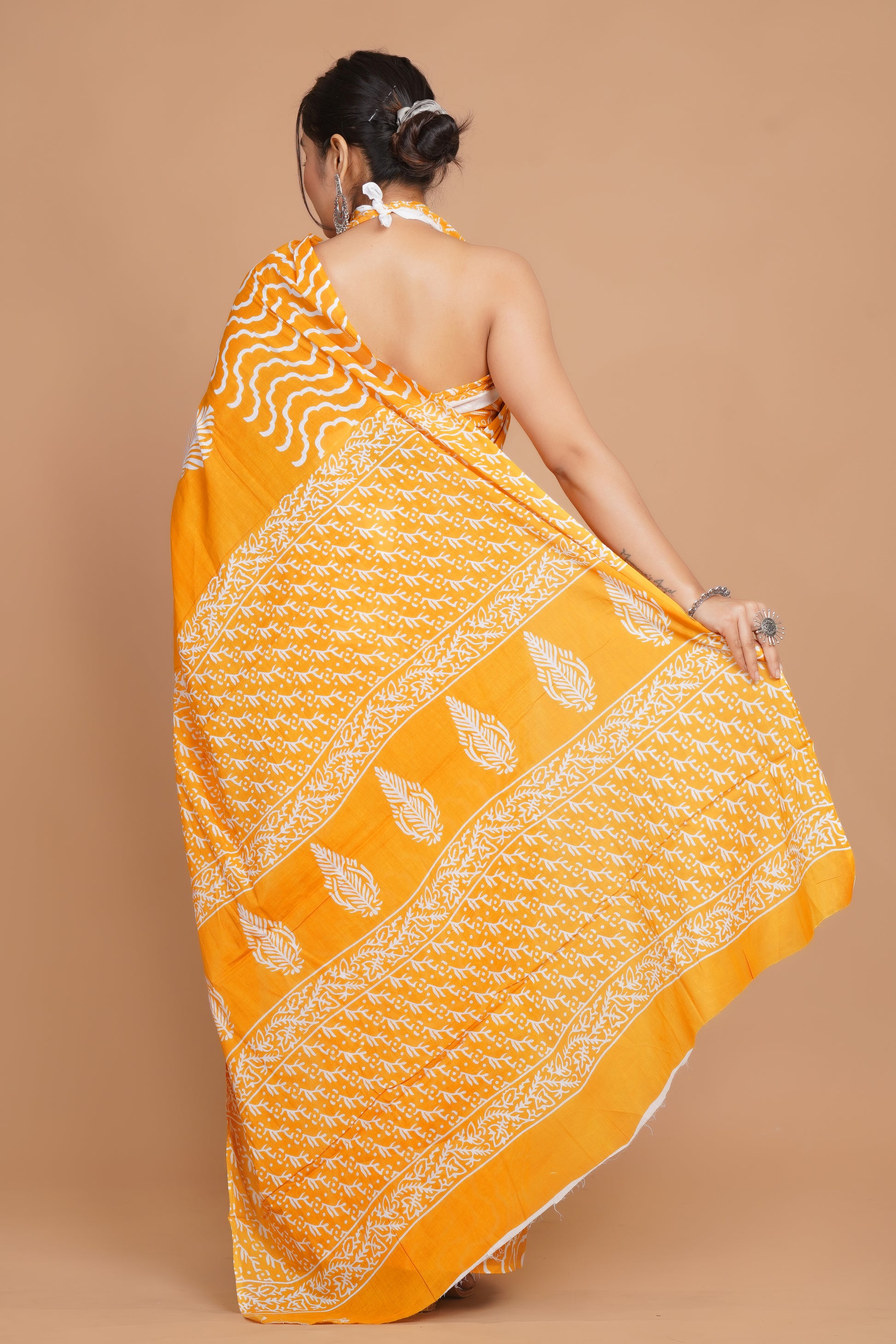 Bagru Print Mulmul Cotton Saree – Golden Dune