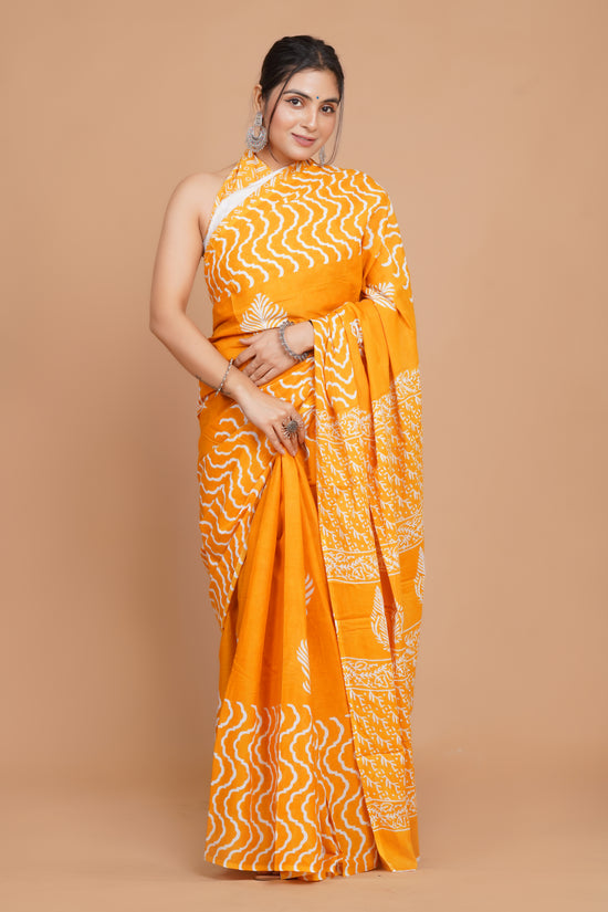 Bagru Print Mulmul Cotton Saree – Golden Dune