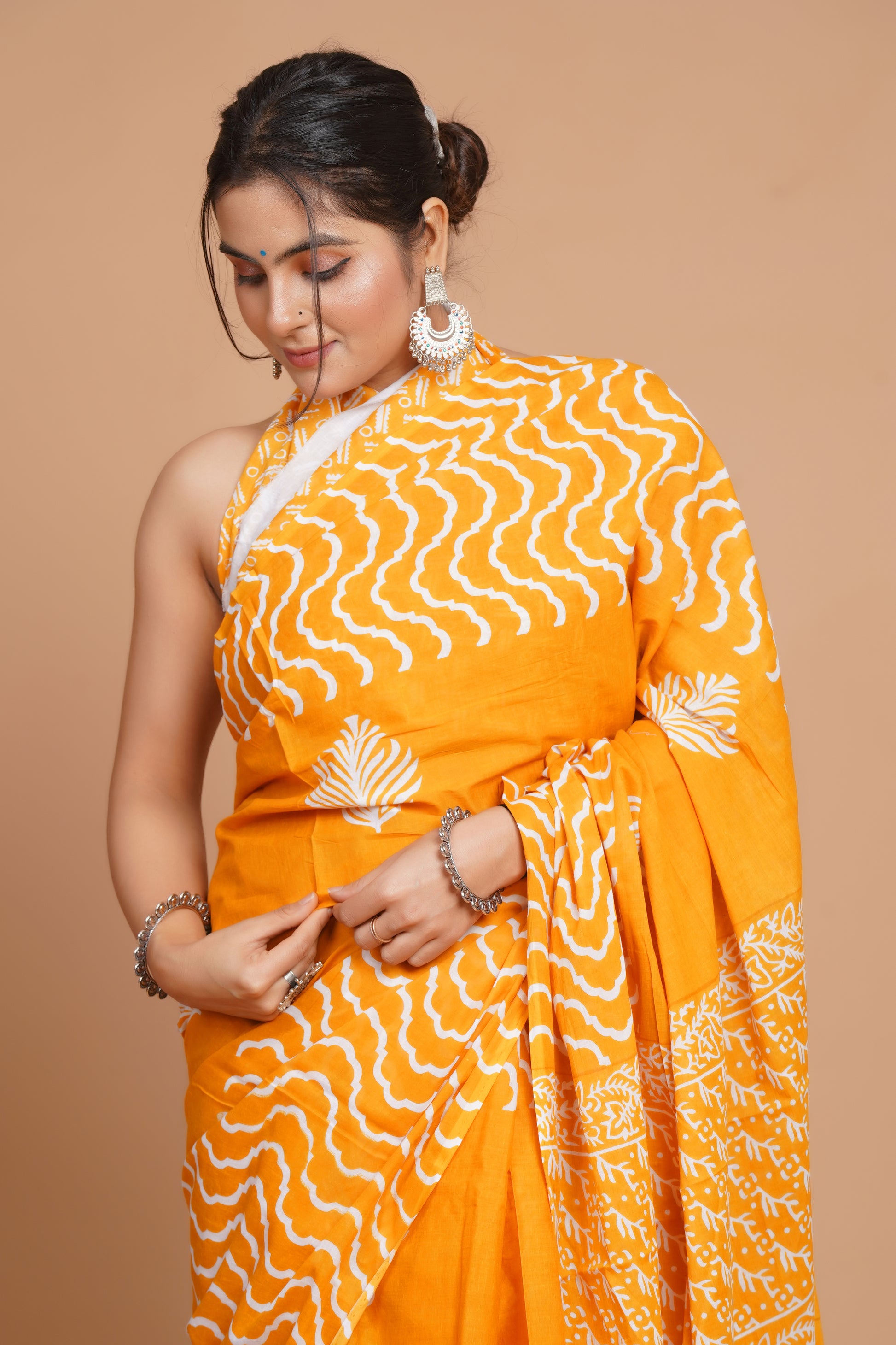 Bagru Print Mulmul Cotton Saree – Golden Dune