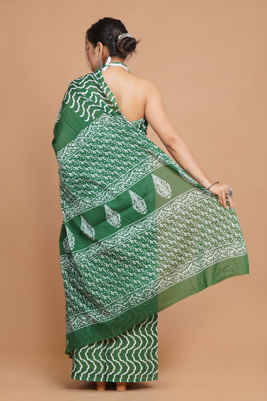 Bagru Print Mulmul Cotton Saree – Heritage Blossom