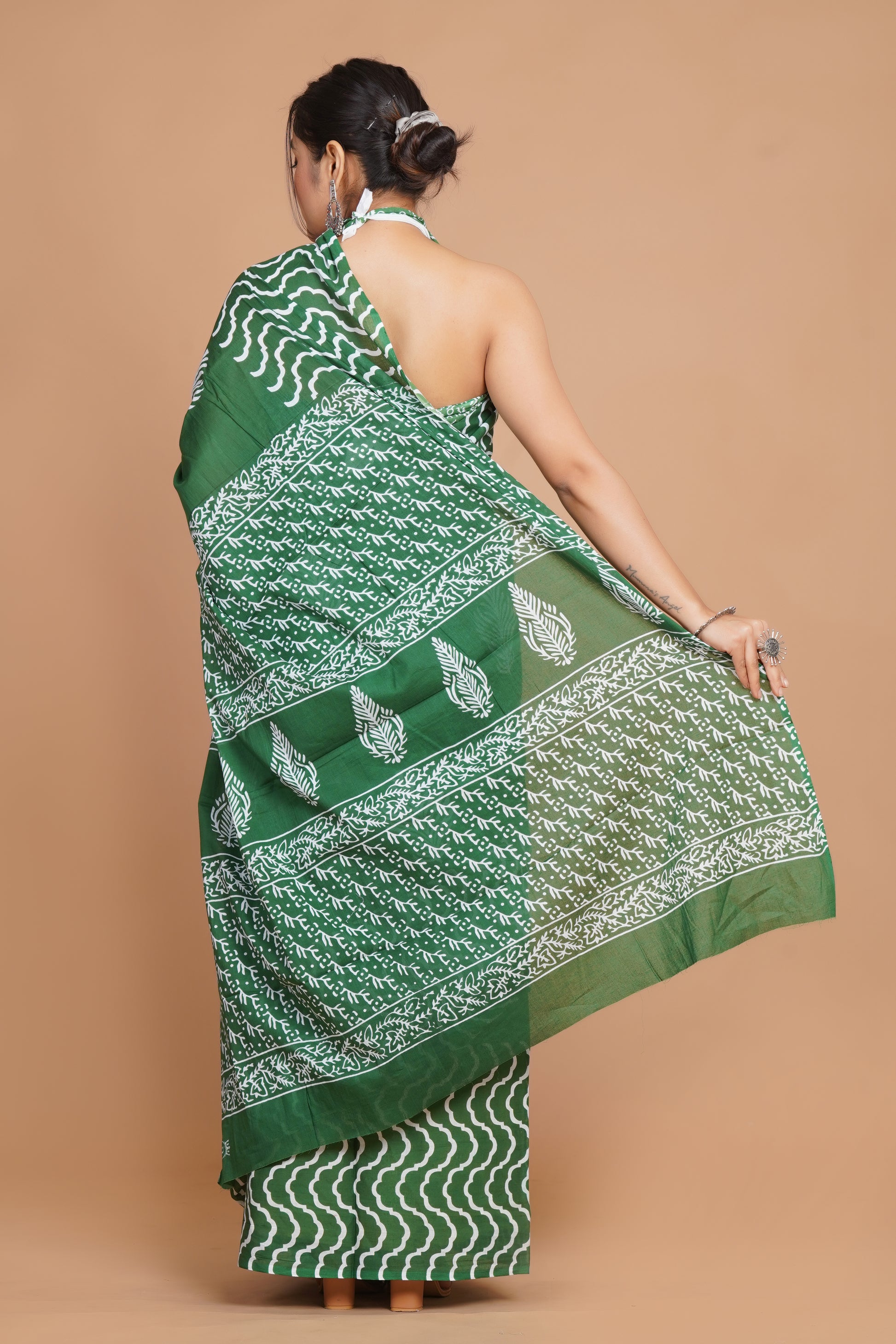 Bagru Print Mulmul Cotton Saree – Heritage Blossom