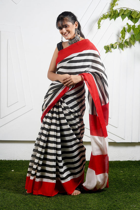 Cotton mulmul saree (black & White)