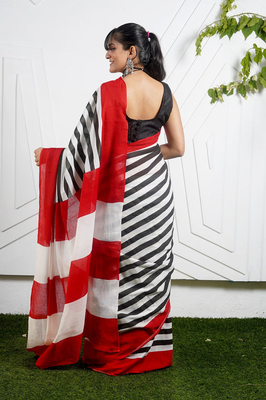 Cotton mulmul saree (black & White)