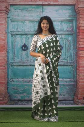 Pompom Lace Jaipuri Print Pure Soft Cotton Mulmul Saree With Blouse Piece